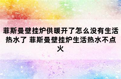 菲斯曼壁挂炉供暖开了怎么没有生活热水了 菲斯曼壁挂炉生活热水不点火